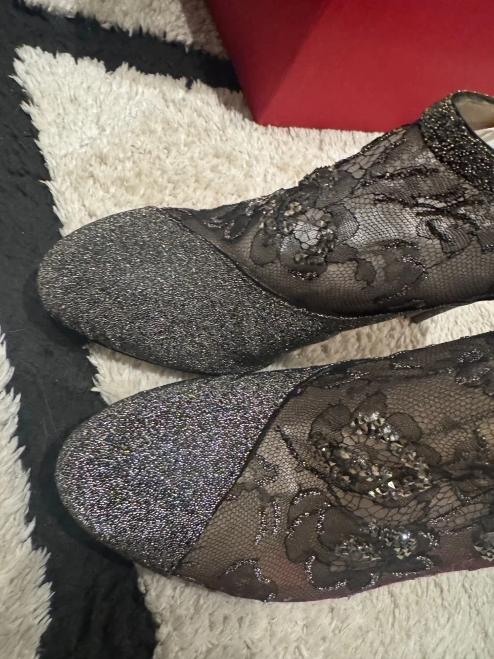 Striking Never-worn Valentino Garavani Swarovski Crystals Lace Booties